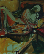 Aktstudie auf Bett - 120 x 100 Acryl 2002