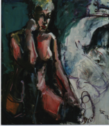 Gemalter Akt mit Zeichnung - 160 x 120 Arcyl 1998